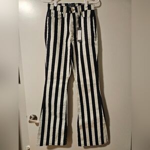Cynthia Rowley Black and White Striped Flare Jeans